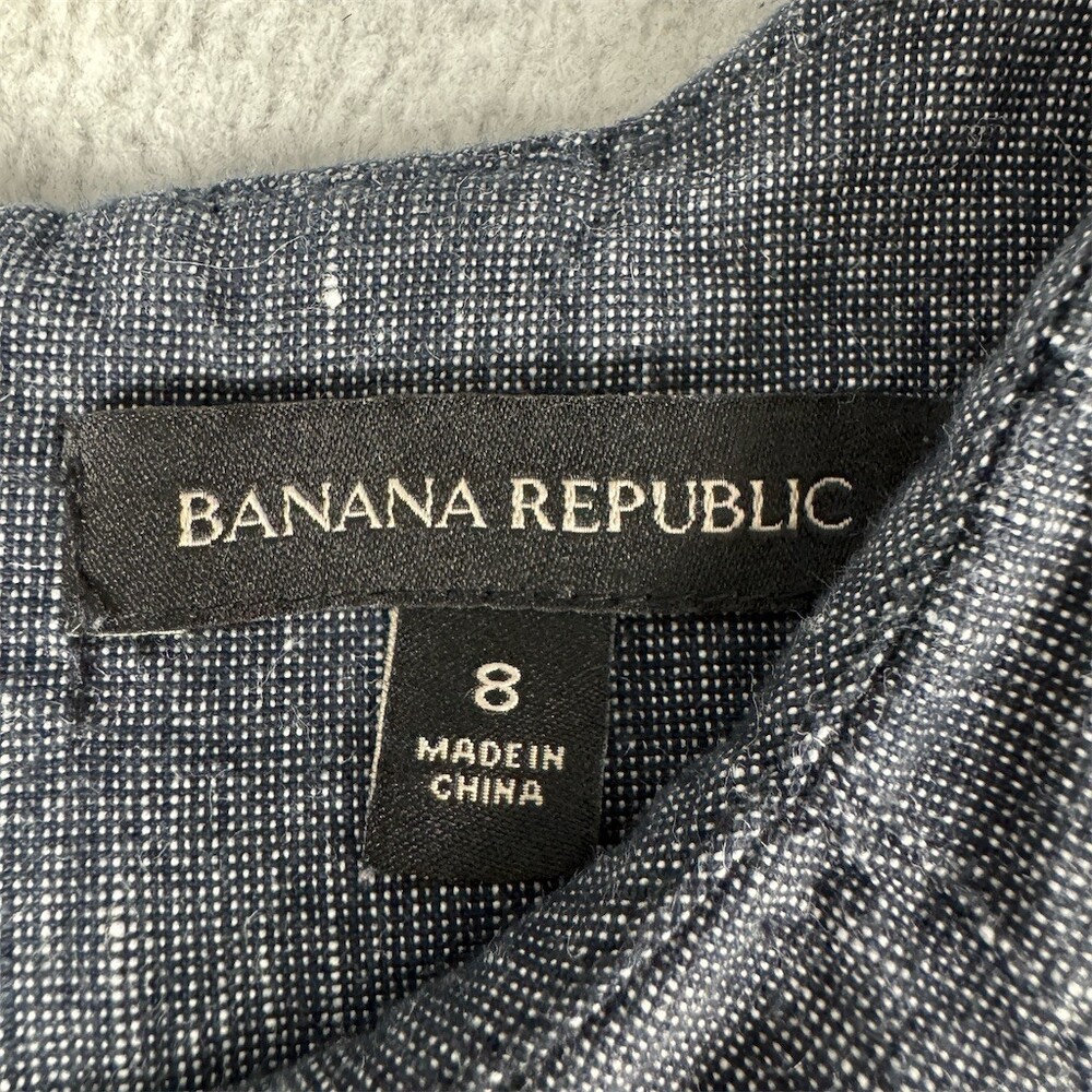 Banana Republic Womens Size 8 Blue Chambray Sleeveless Ruffle Front Top - Picture 5 of 11